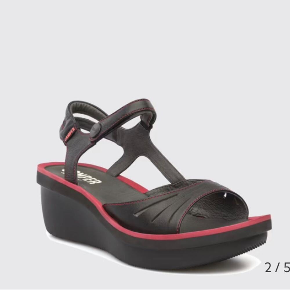 Camper Women Beetle Ada Wedge Sandal red midsole stripe adjustable straps 36